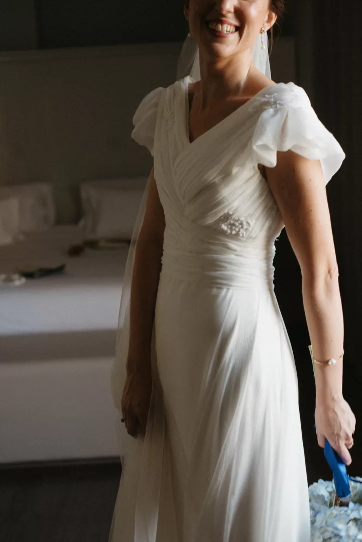 vestido de novia con drapeados
