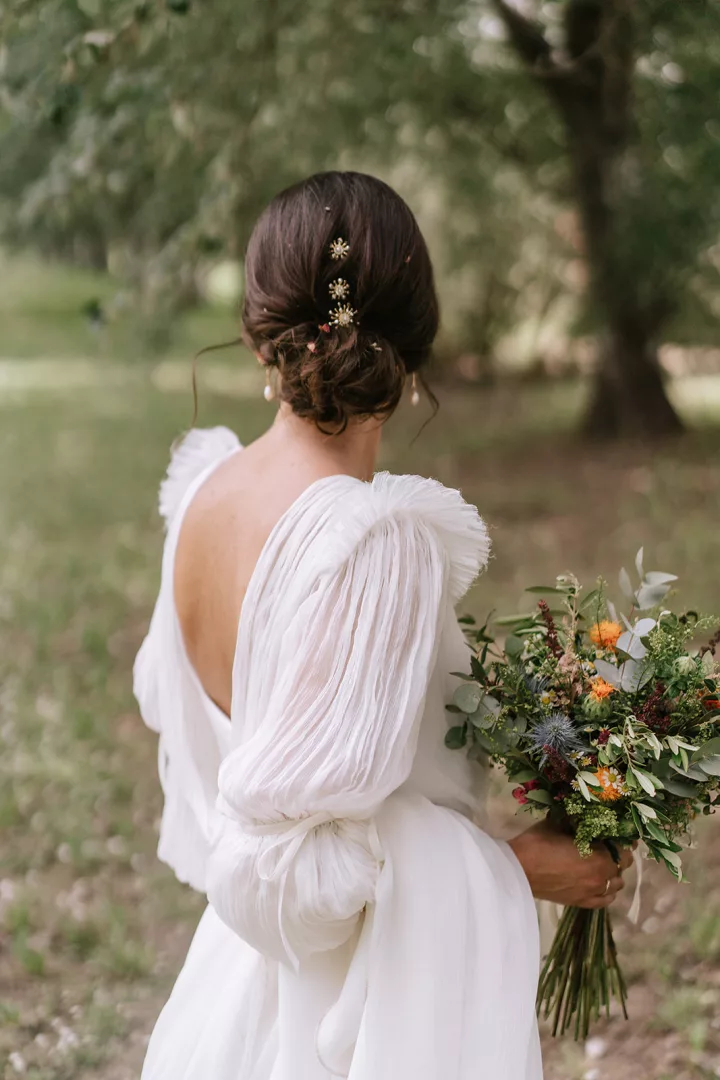 vestido de novia con plisados